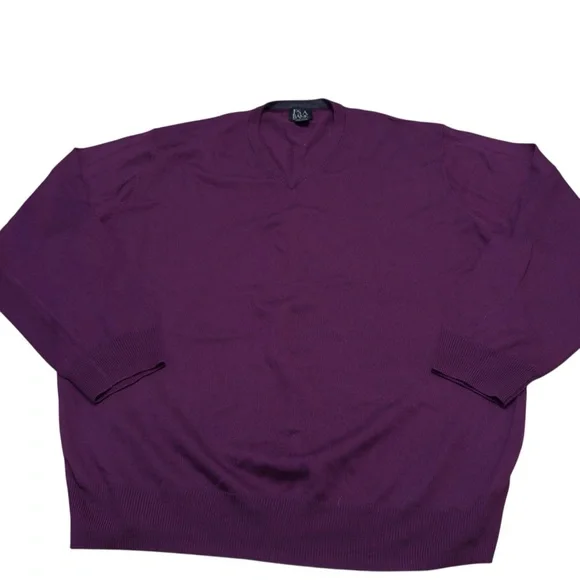 Jos. A. Bank Signature Merino Wool V-Neck Sweater XXL Burgundy Maroon Purple EUC